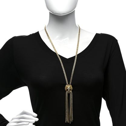 Gucci Metal Crystal Fringe Lion Head Necklace Gold 2 of 5