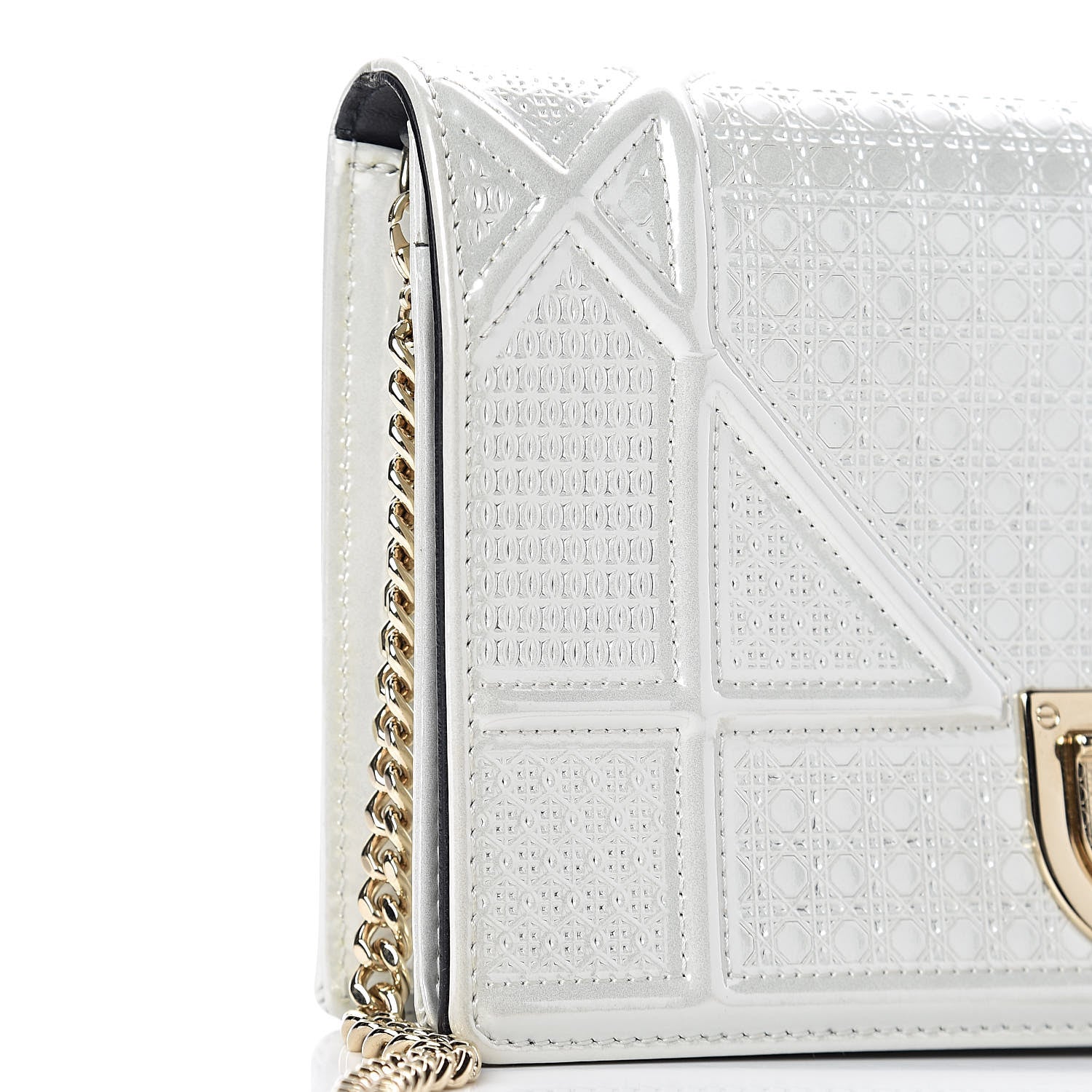 Christian Dior Patent Micro-Cannage Diorama Wallet on Chain Pouch White 10 of 12
