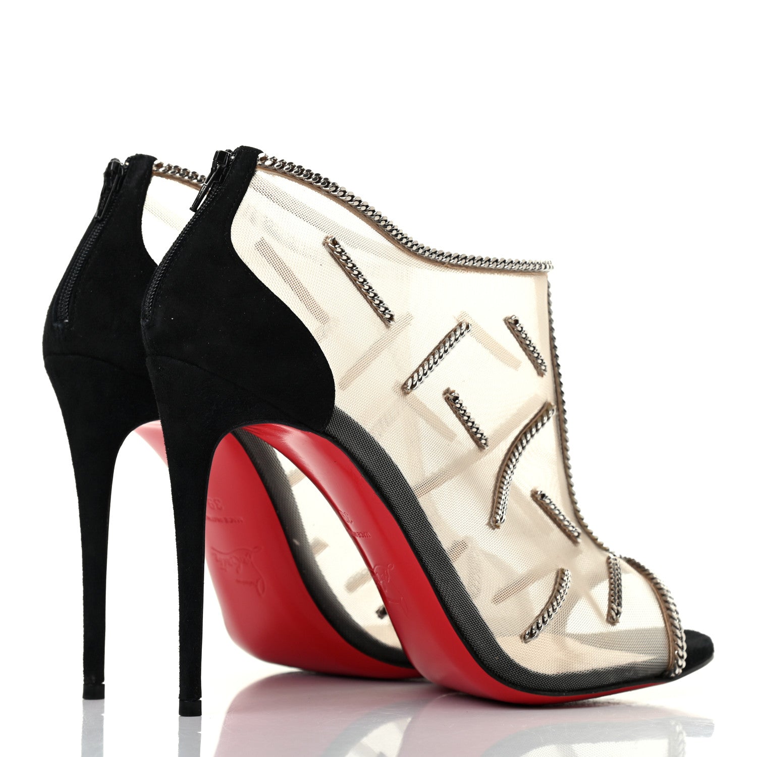 Christian Louboutin Mesh Embellished Signifiamma 100 Peep Toe Sandals 39 Black 3 of 5