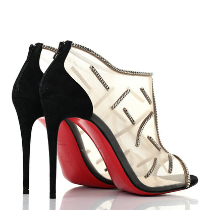 Christian Louboutin Mesh Embellished Signifiamma 100 Peep Toe Sandals 39 Black 3 of 5