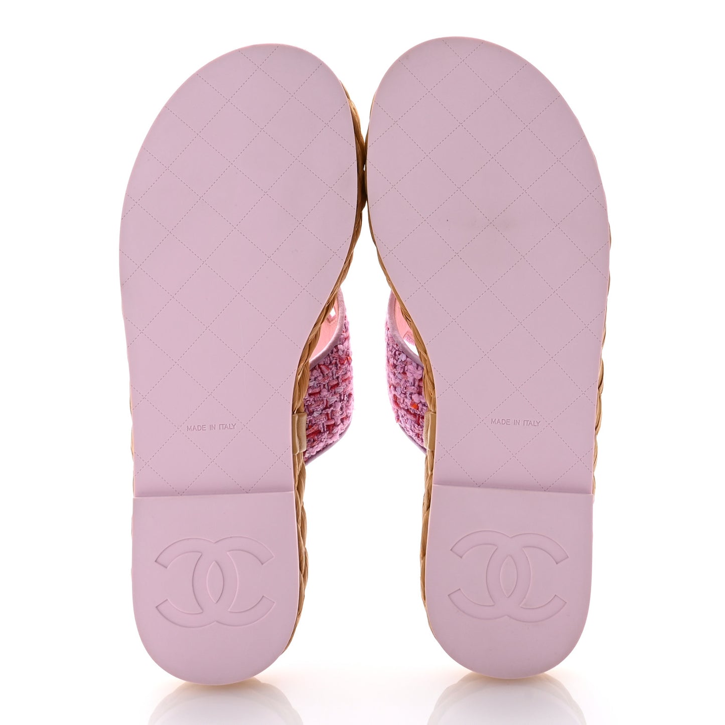 Tweed Mesh Satin CC Thong Sandals 38.5 Light Purple Pink Red