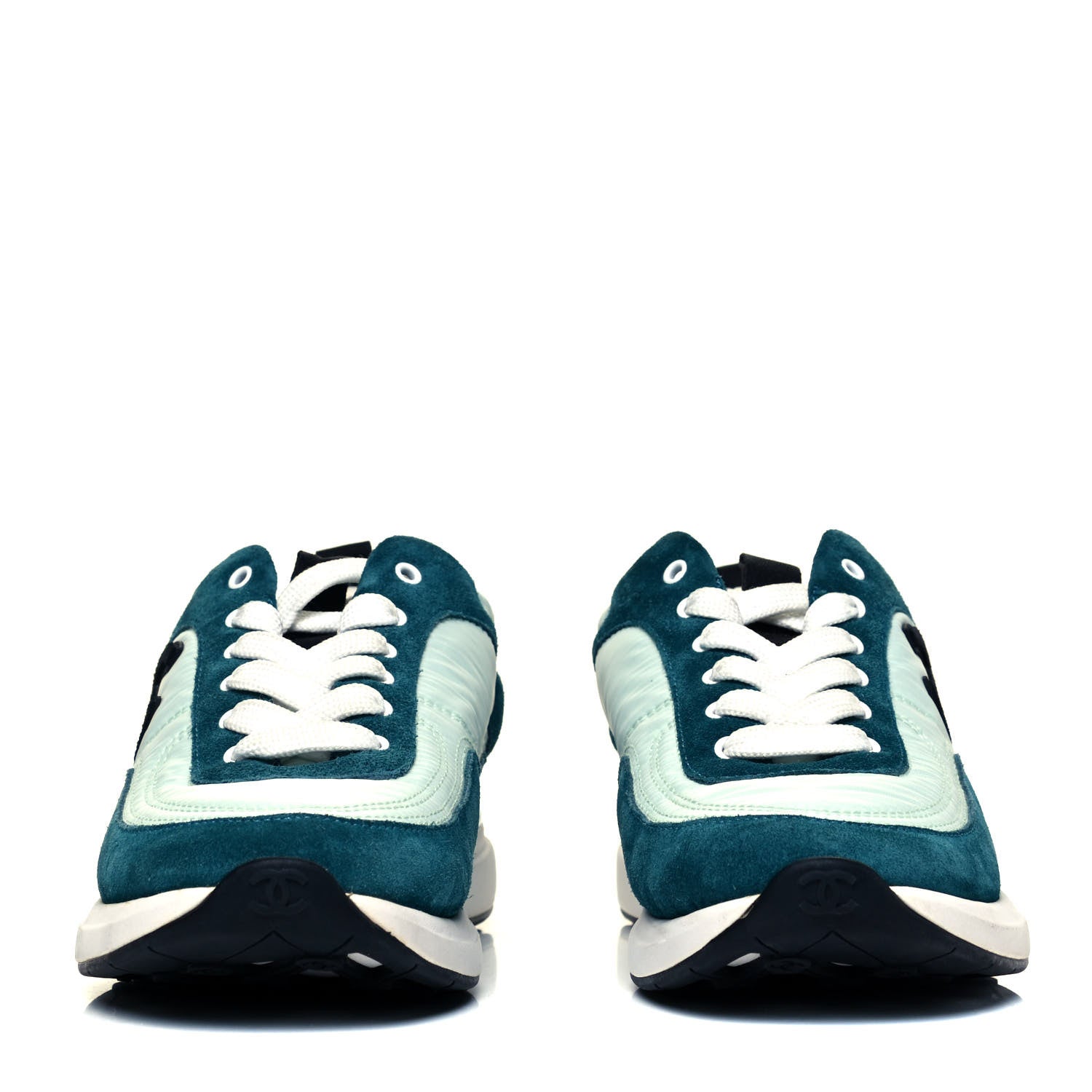 Chanel Nylon Suede Calfskin CC Sneakers 37.5 Green Light Green 2 of 7