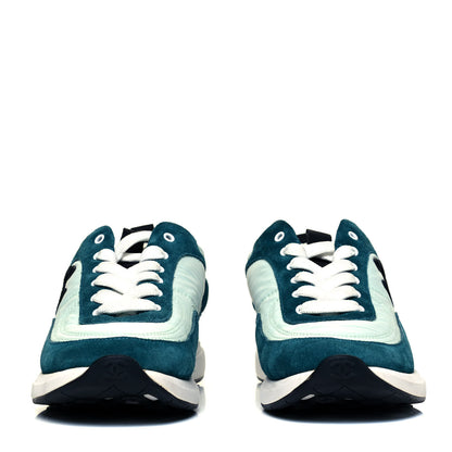 Chanel Nylon Suede Calfskin CC Sneakers 37.5 Green Light Green 2 of 7