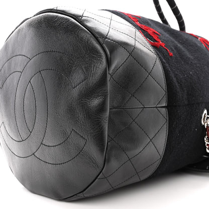 Chanel Wool Calfskin Embroidered Paris Hamburg Drawstring Backpack Black 10 of 11
