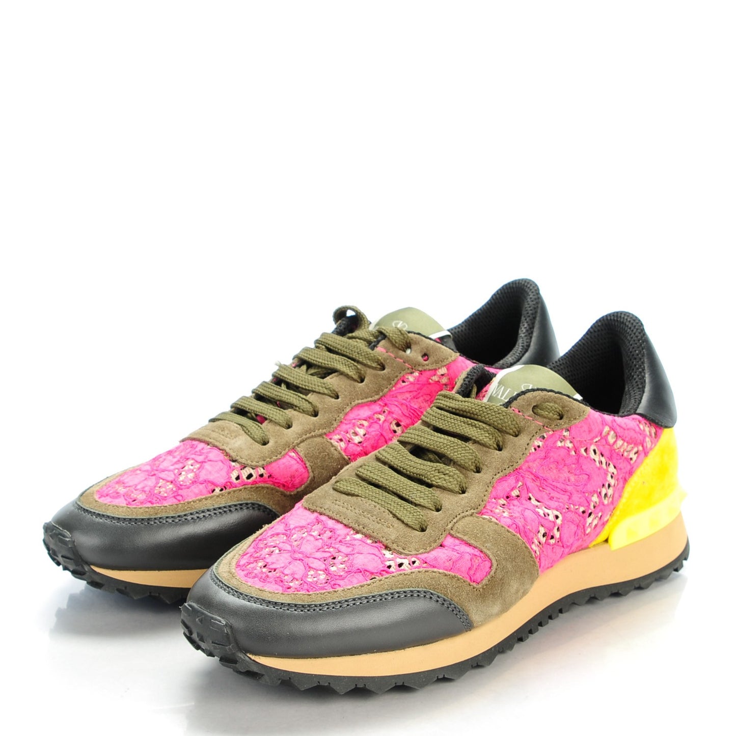 Macrame Lace Suede Womens Rockrunner Sneakers 37 Fuchsia Yellow