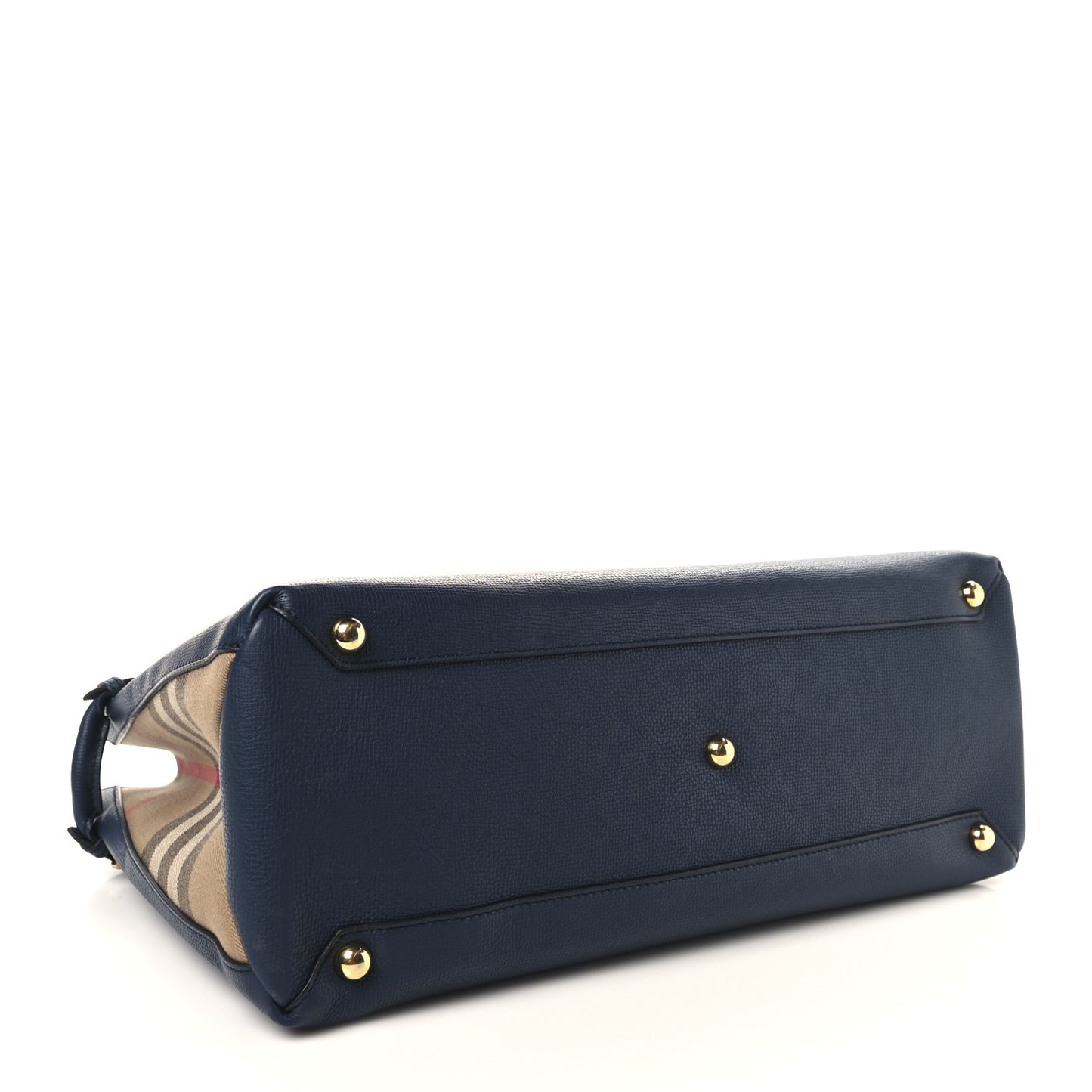 Grainy Calfskin House Check Large Banner Tote Ink Blue