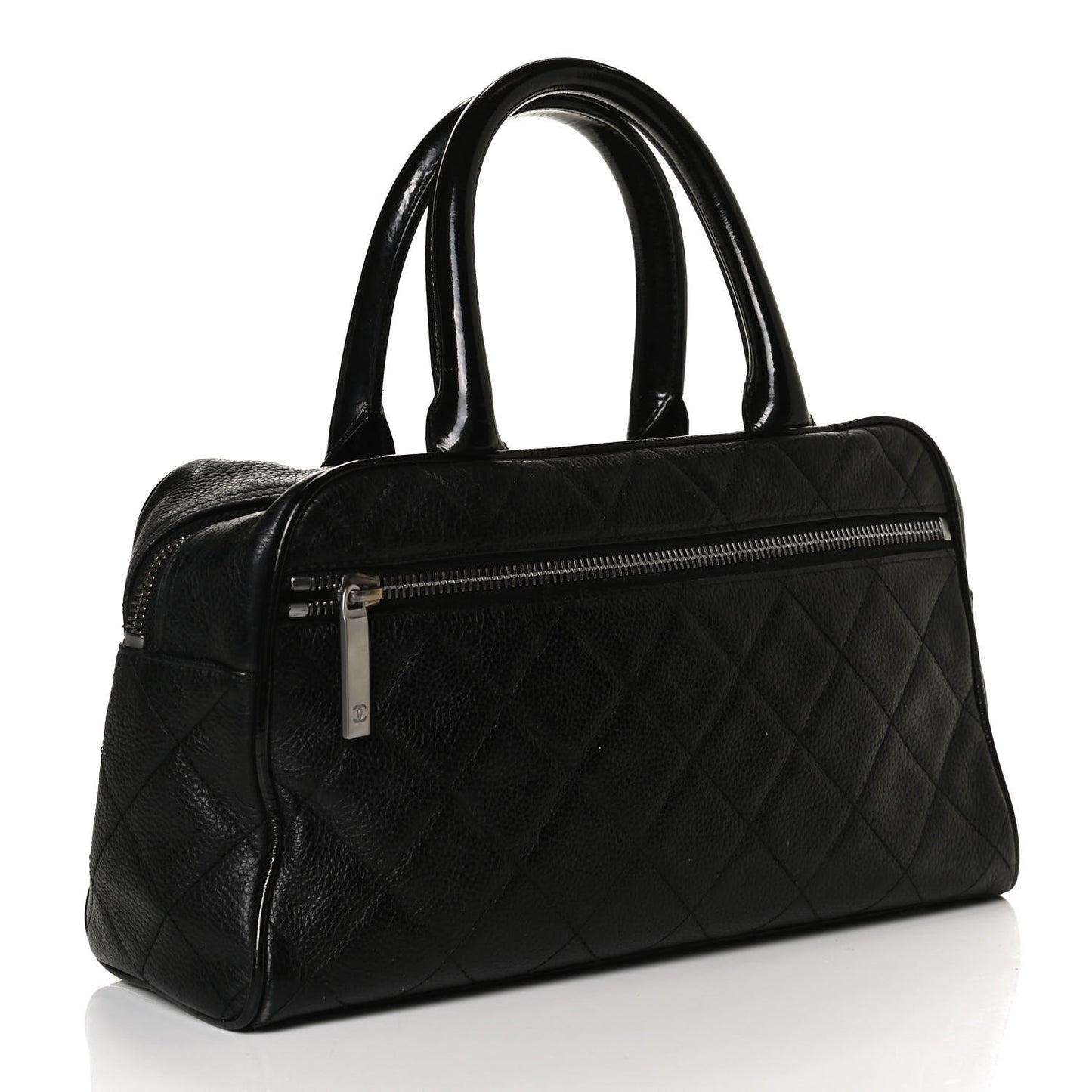 Caviar Patent Quilted Large Bowler Black
