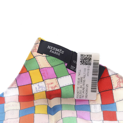 Hermes Silk Bolduc Au Carre Pocket Square Jaune Rose Multicolor 2 of 3