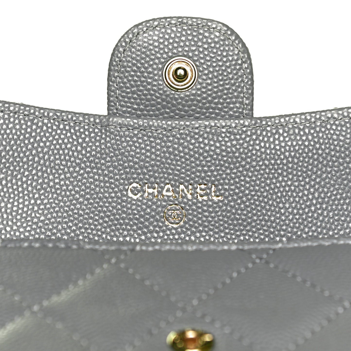 Caviar Quilted Flap Card Holder Wallet Dark Grey