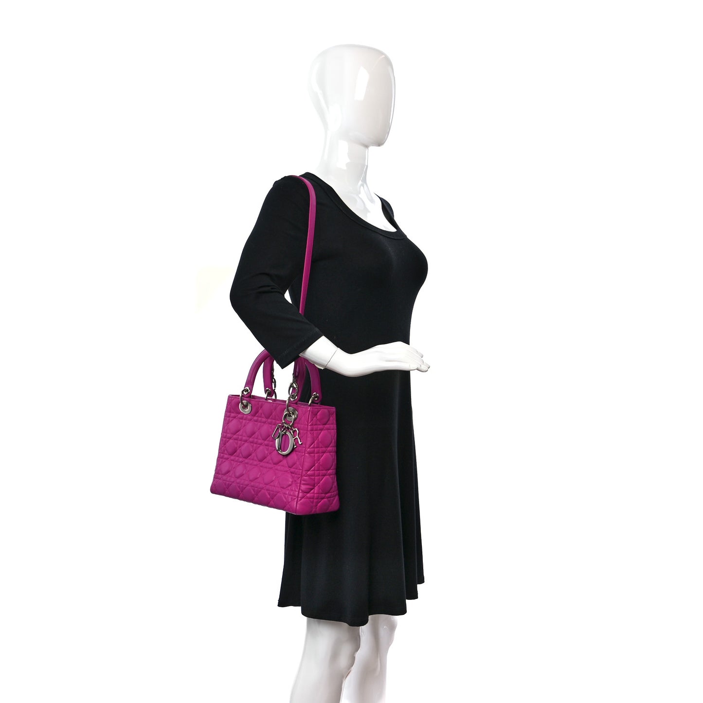Lambskin Cannage Medium Lady Dior Fuchsia