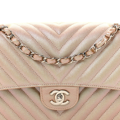Chanel Metallic Caviar Chevron Quilted Medium Double Flap Light Gold 8 of 11