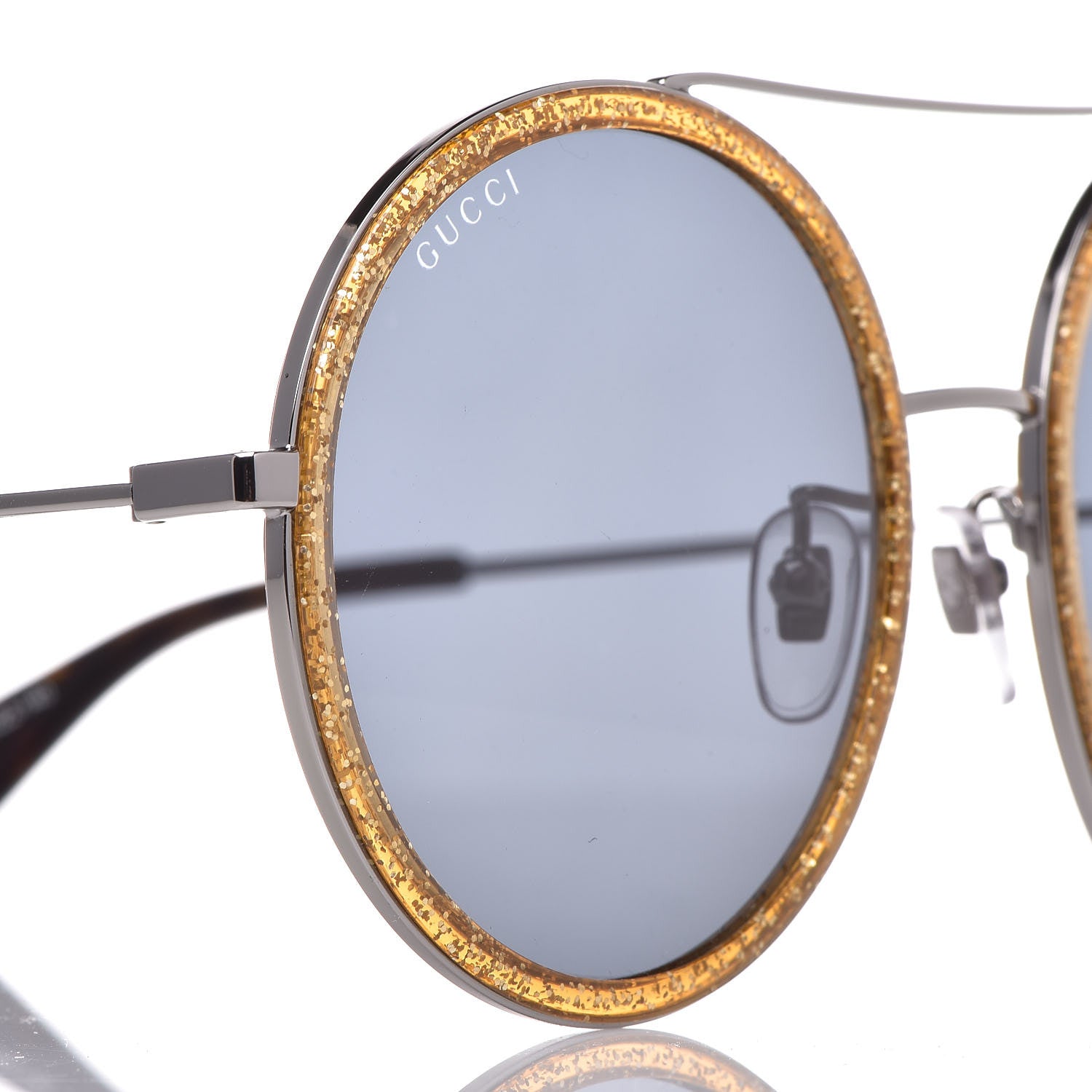 Gucci Round Frame Glitter Sunglasses GG0061S Yellow 8 of 9