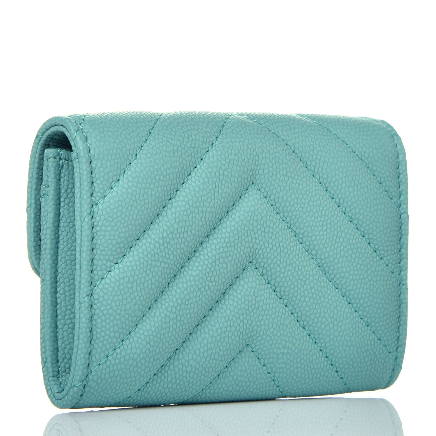 Chanel Caviar Chevron Quilted Flap Card Holder Green 3 of 9