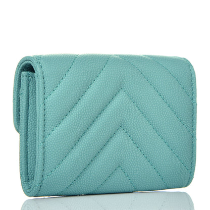 Chanel Caviar Chevron Quilted Flap Card Holder Green 3 of 9