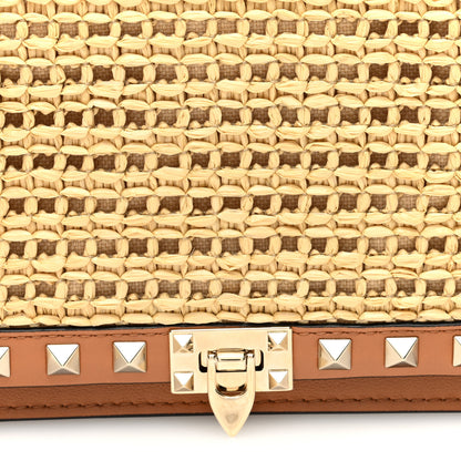 Valentino Garavani Raffia Calfskin Rockstud Wallet On Chain Pouch Natural Almond Beige 7 of 9