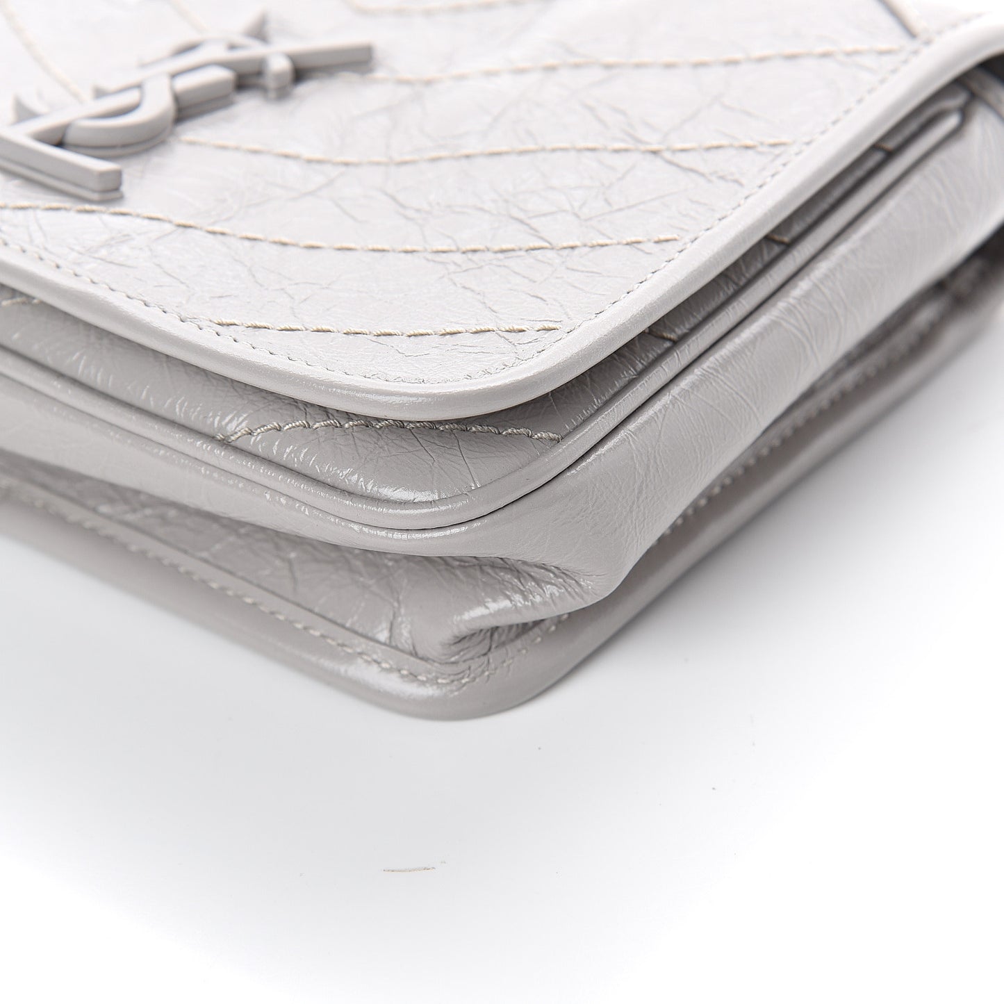 Crinkled Calfskin Matelasse Monogram Niki Chain Wallet Granite