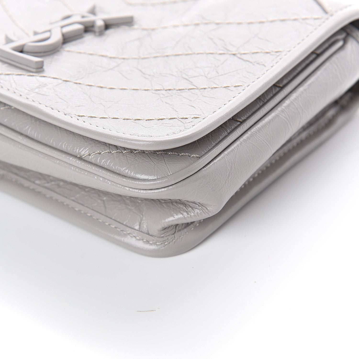 Saint Laurent Crinkled Calfskin Matelasse Monogram Niki Chain Wallet Granite 8 of 8