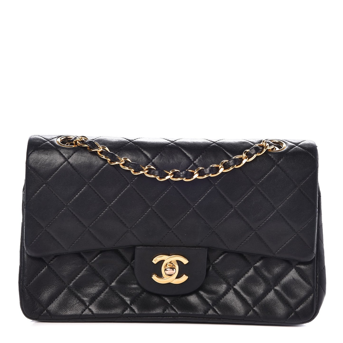 Lambskin Quilted Small Double Flap Black