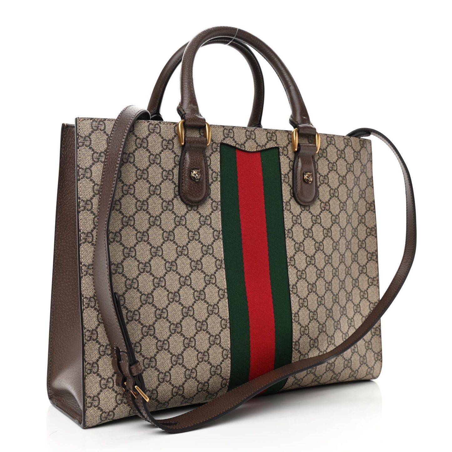 GG Supreme Monogram Web XL Animalier Top Handle Tote Brown