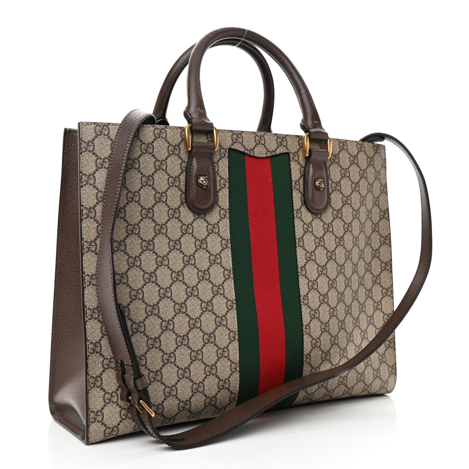 Gucci GG Supreme Monogram Web XL Animalier Top Handle Tote Brown 3 of 12