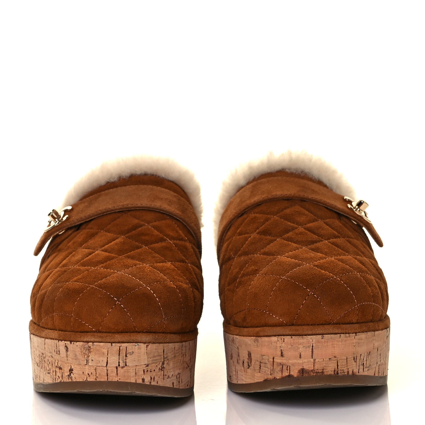 Suede Calfskin Shearling Turn Lock Clogs 40 Brown