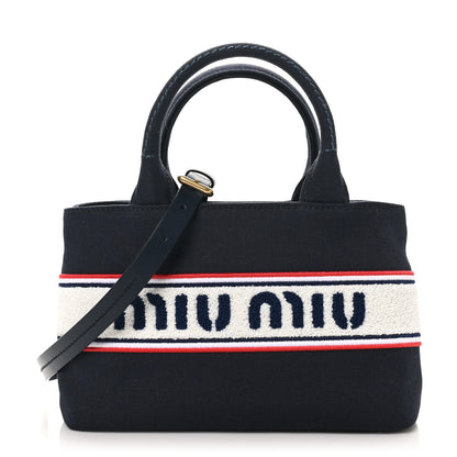 Miu Miu Canvas Logo Small Tote Baltico 1 of 9