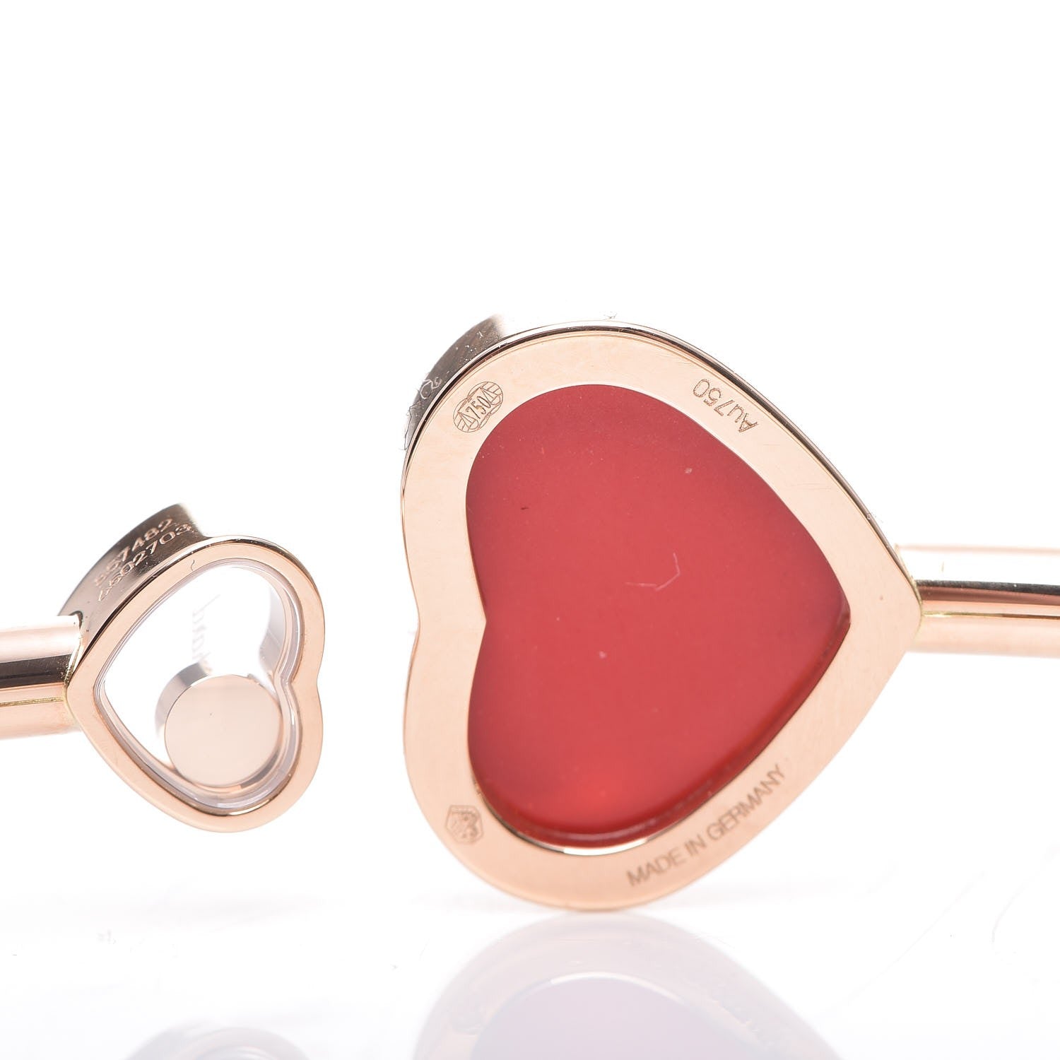 Chopard 18K Rose Gold Diamond Happy Hearts Bangle Bracelet Red 5 of 6