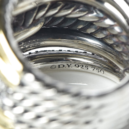David Yurman Sterling Silver 18K Yellow Gold Diamond 19mm Labyrinth Triple Loop Ring 54 6.75 5 of 5