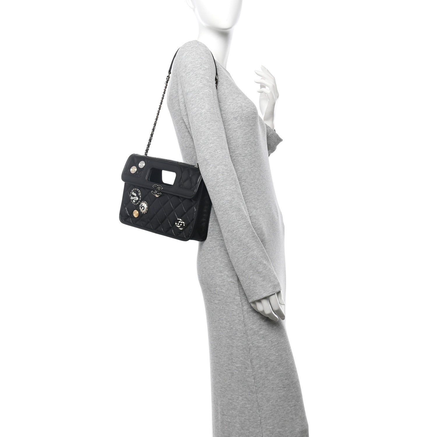 Chanel Aged Calfskin Charms Flap Bag Black 2 of 11