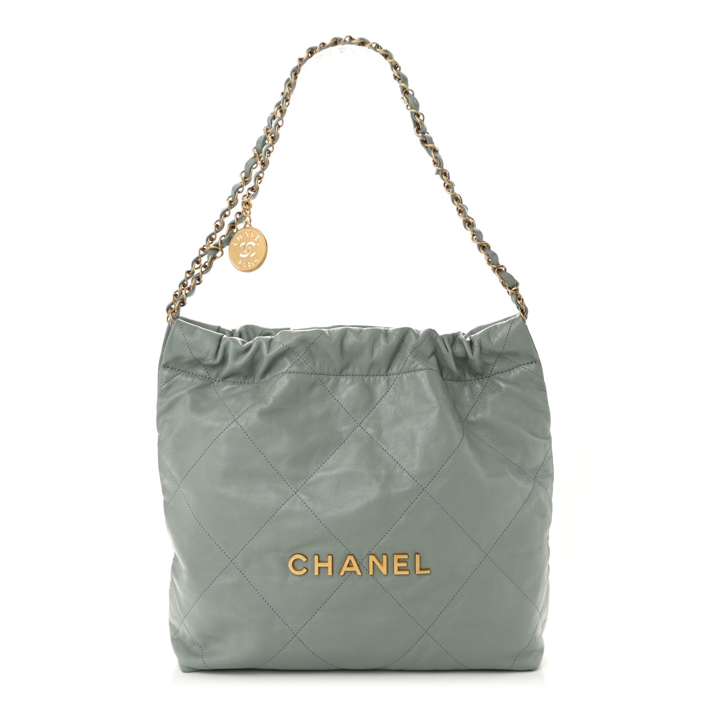 Shiny Calfskin Quilted Small Chanel 22 Grey