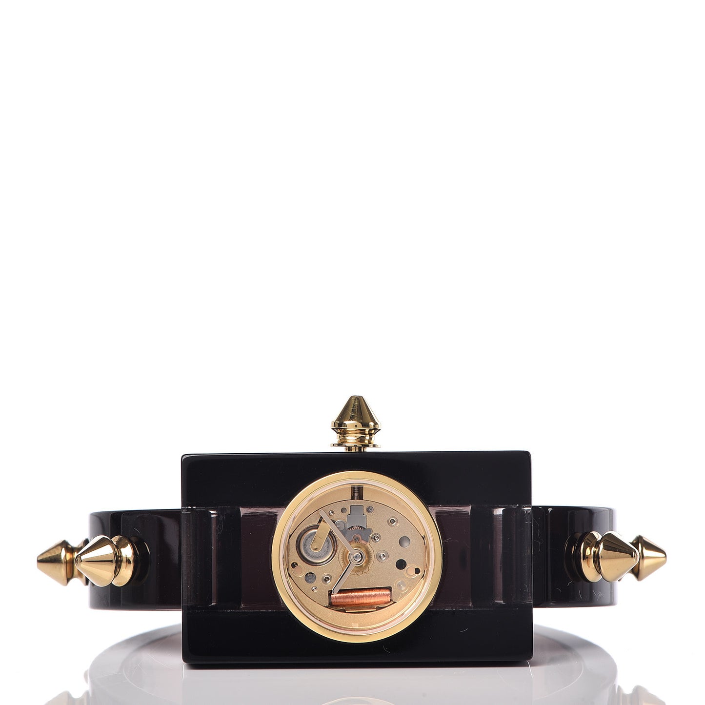 Stainless Steel Plexiglass 24mm Skeleton Stud Quartz Watch Black