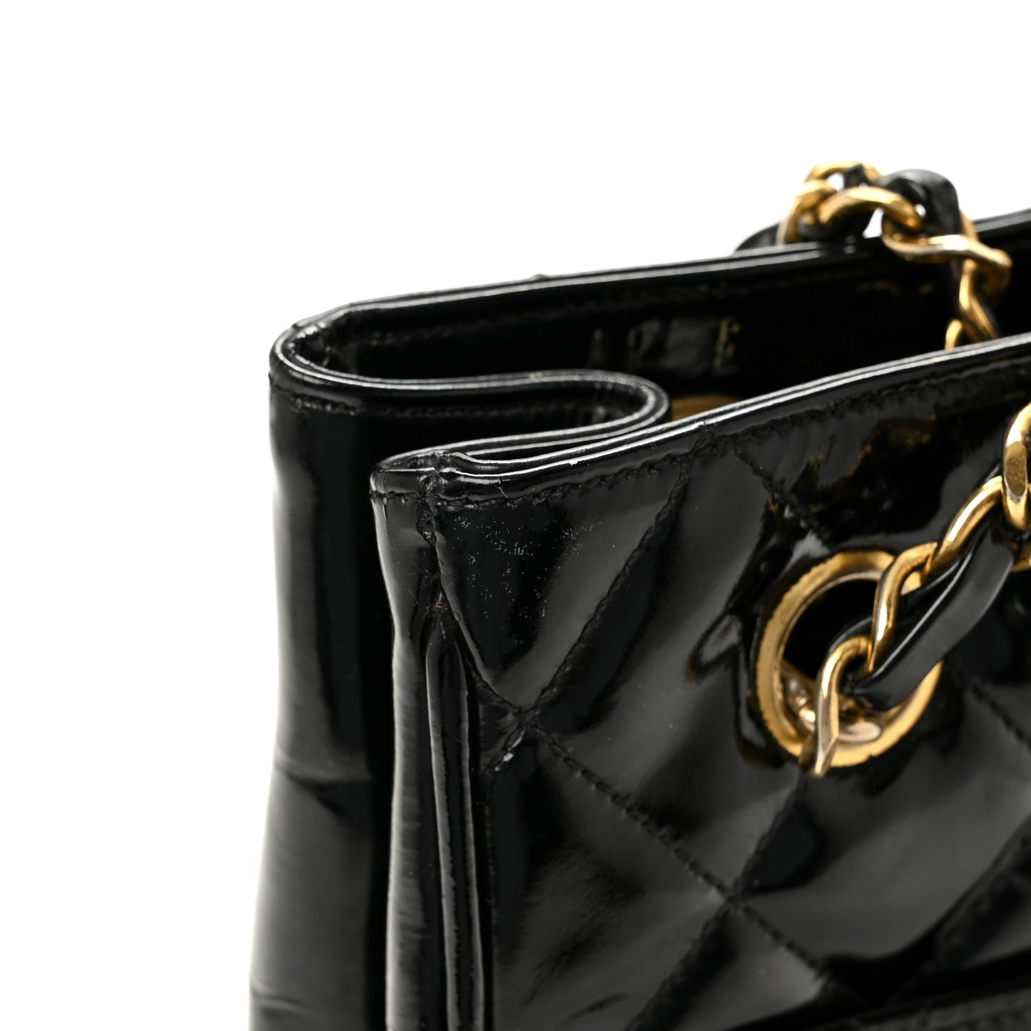Patent Quilted Shopping Tote  Black