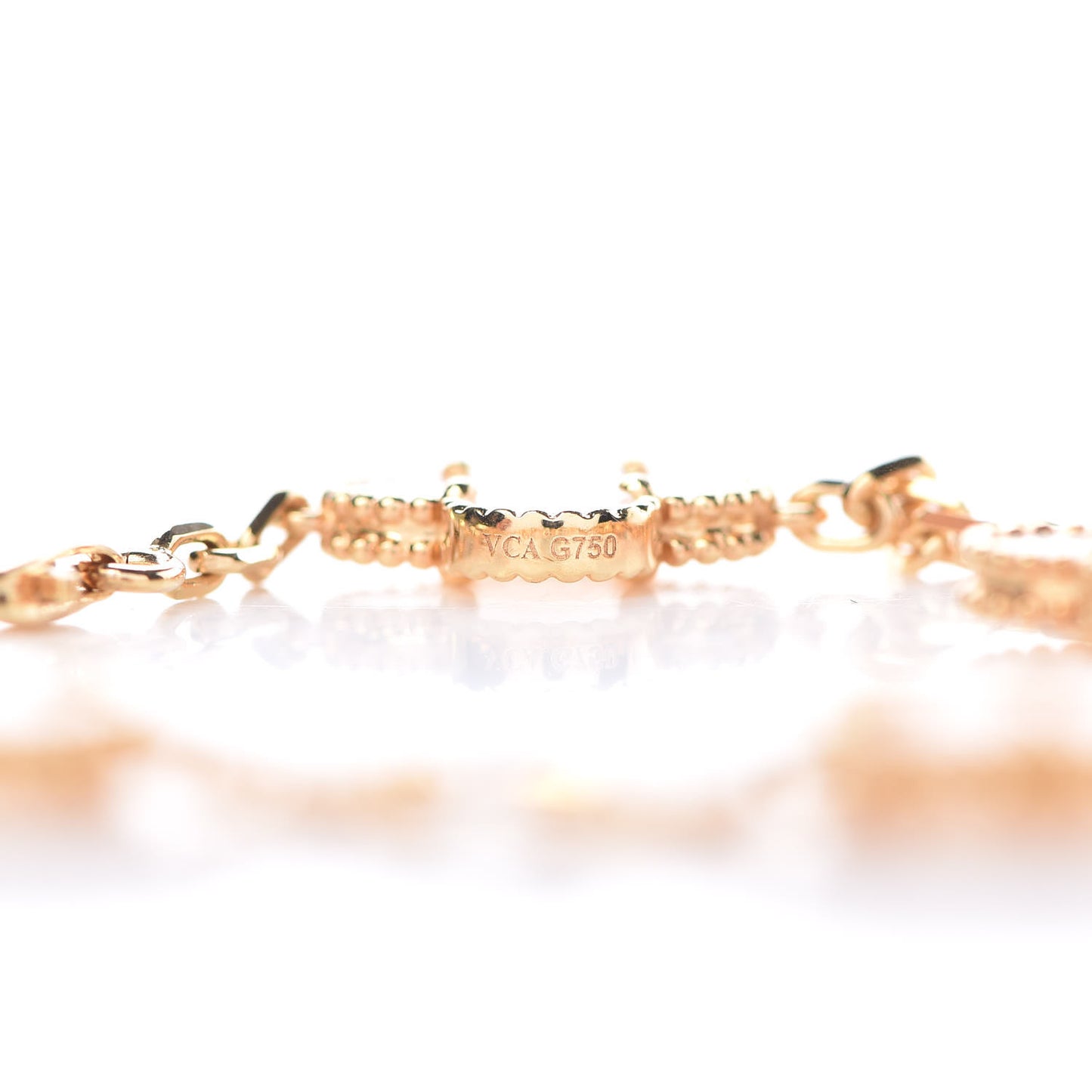18K Yellow Gold Mother of Pearl 5 Motifs Vintage Alhambra Bracelet