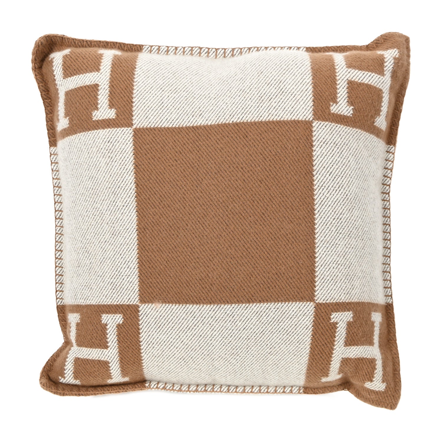 Hermes Wool Cashmere Avalon Pillow PM Ecru Camel 1 of 3