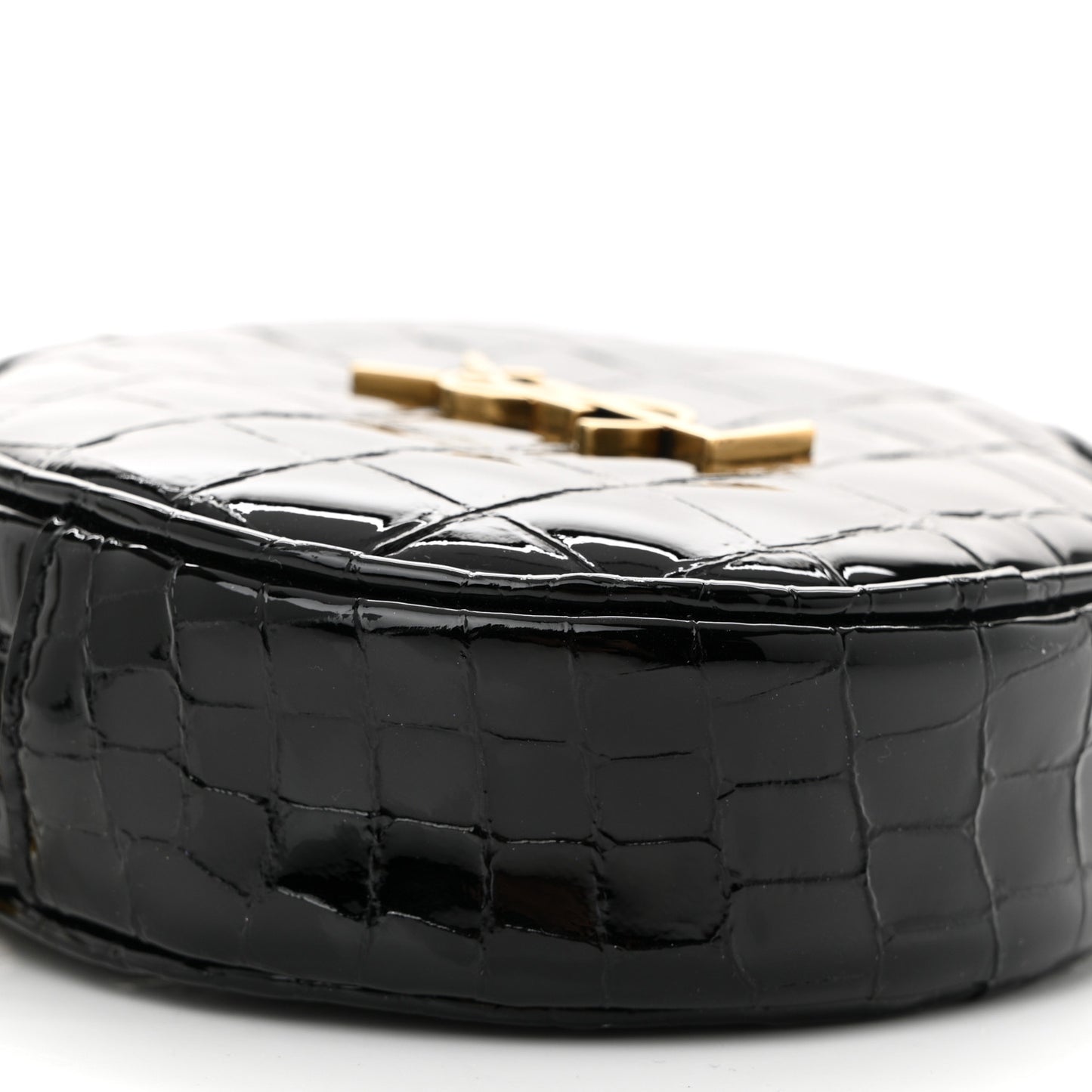 Patent Crocodile Embossed Round Belt Bag Black