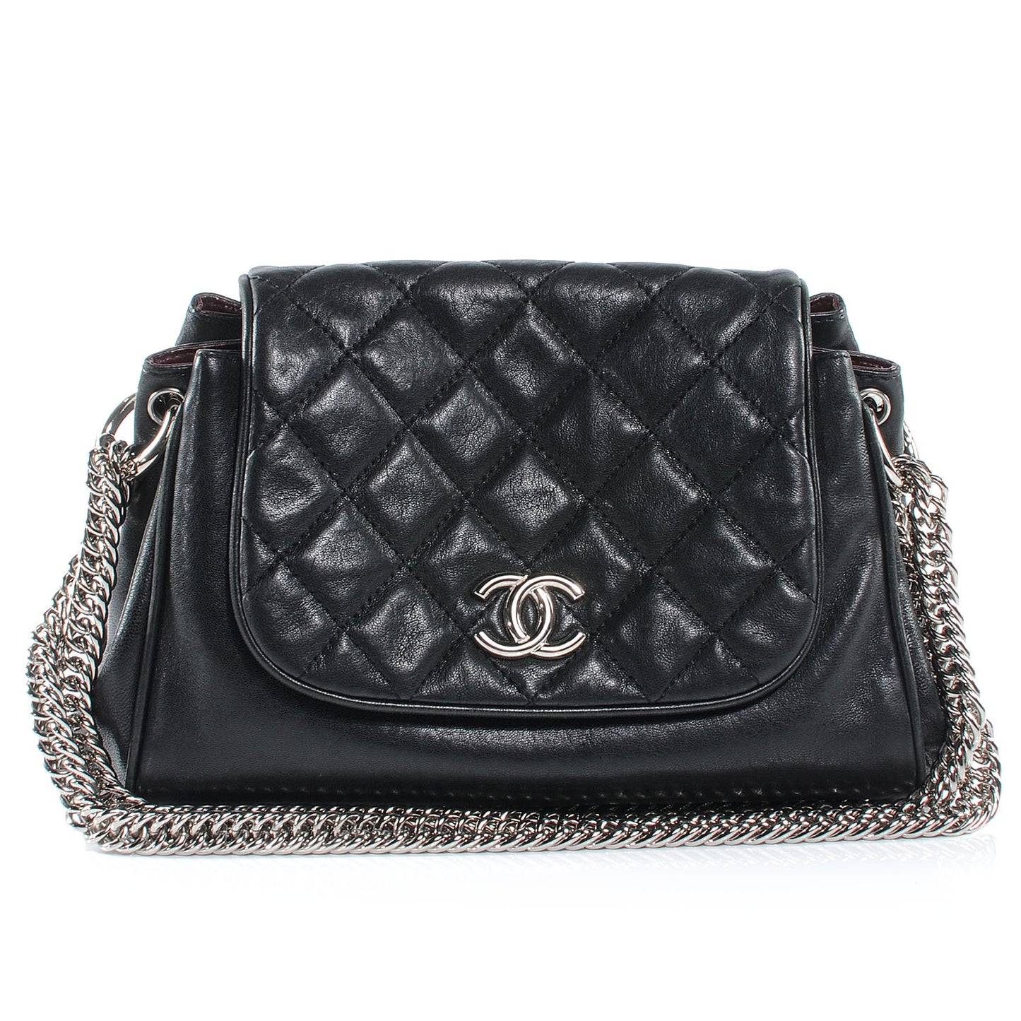 CC Lambskin Accordion Flap Black