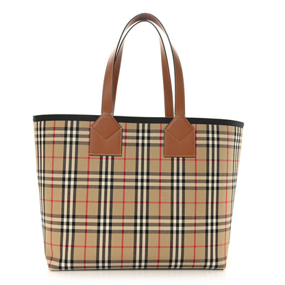 Burberry Cotton Vintage Check Medium London Tote Bag Briar Brown Black 1 of 11