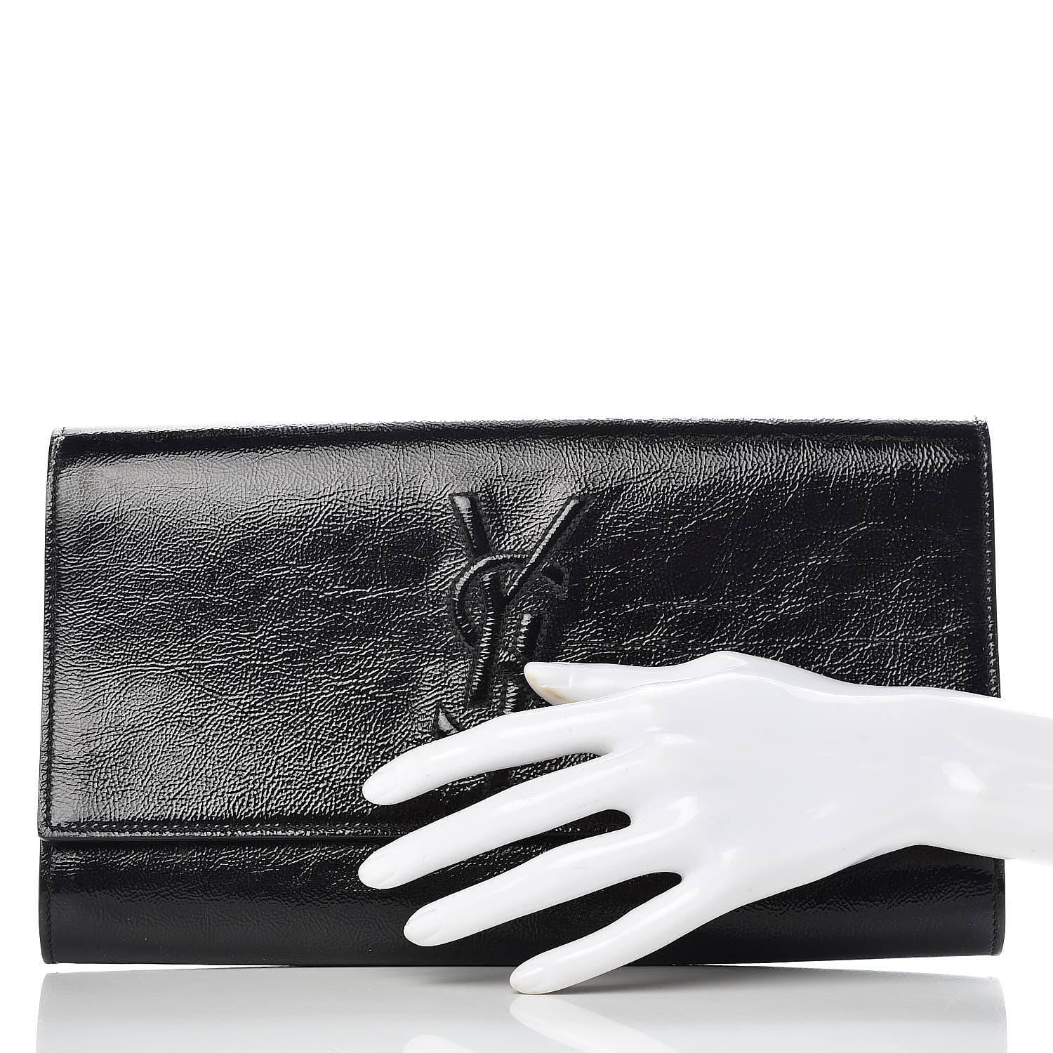 Saint Laurent Textured Patent Monogram Large Belle De Jour Clutch Black 2 of 8