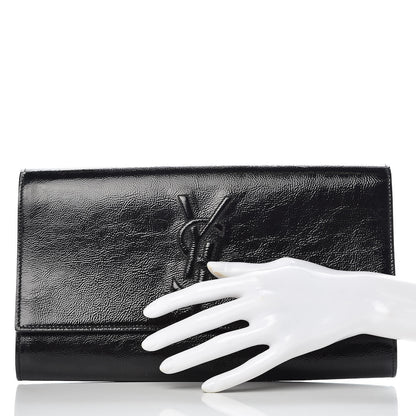 Saint Laurent Textured Patent Monogram Large Belle De Jour Clutch Black 2 of 8