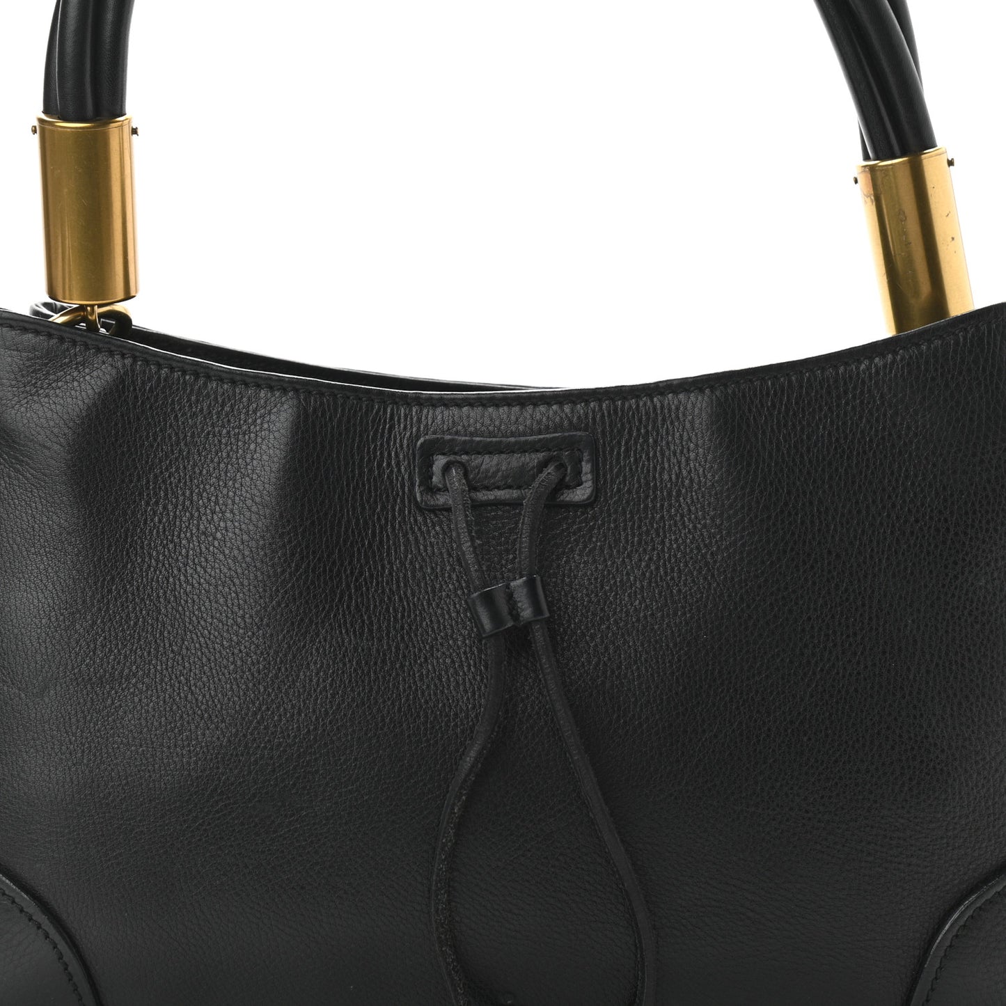 Pebbled Calfskin Drawstring Shoulder Bag Black