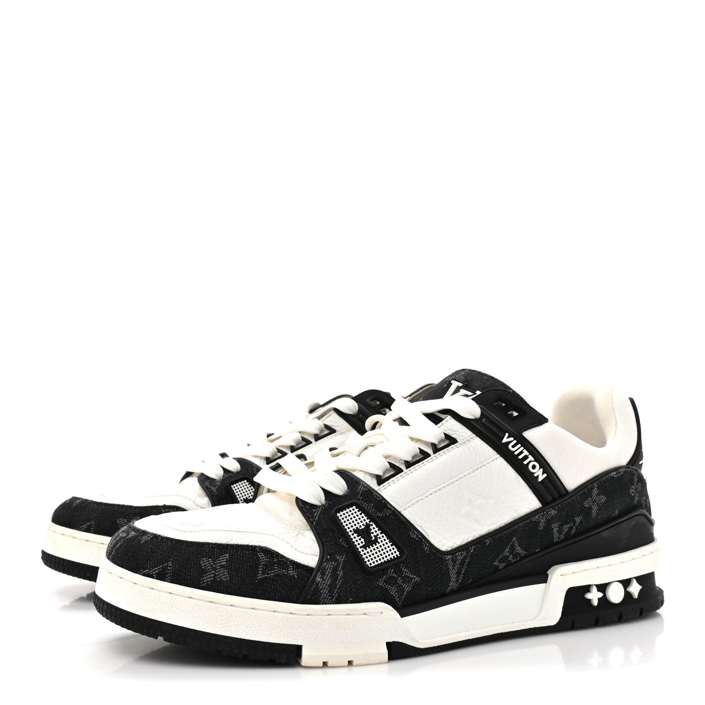 Calfskin Monogram Denim Mens LV Trainer Sneakers 11 Black
