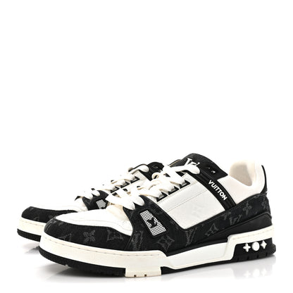 Louis Vuitton Calfskin Monogram Denim Mens LV Trainer Sneakers 11 Black 4 of 11