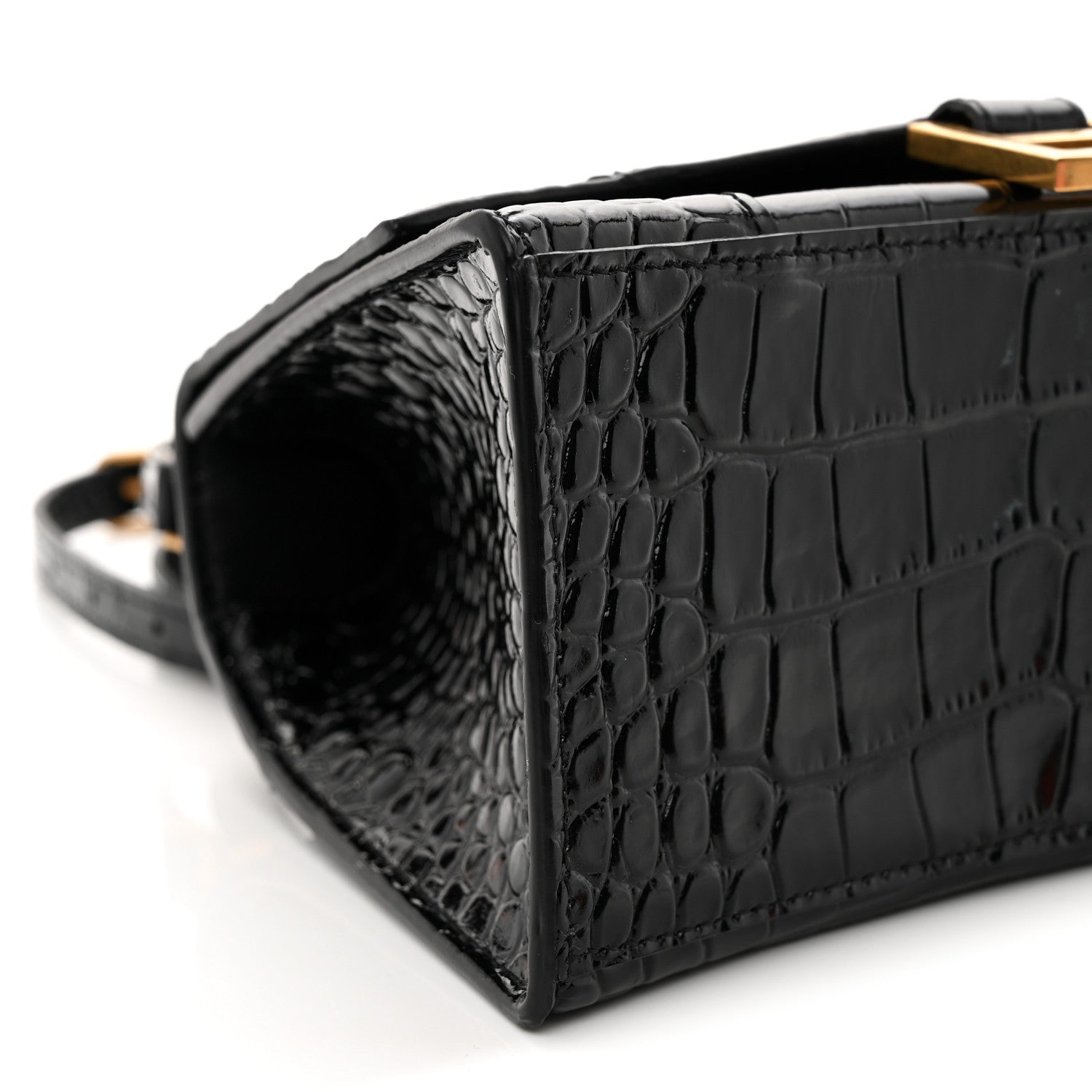 Balenciaga Shiny Calfskin Crocodile Embossed Small Hourglass Top Handle Bag  Black 8 of 12