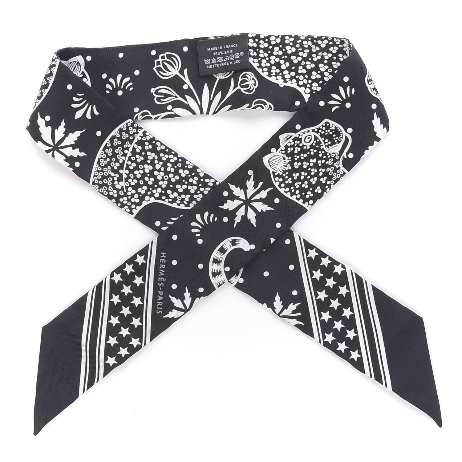 Hermes Silk Les Leopards Twilly Black White 1 of 2