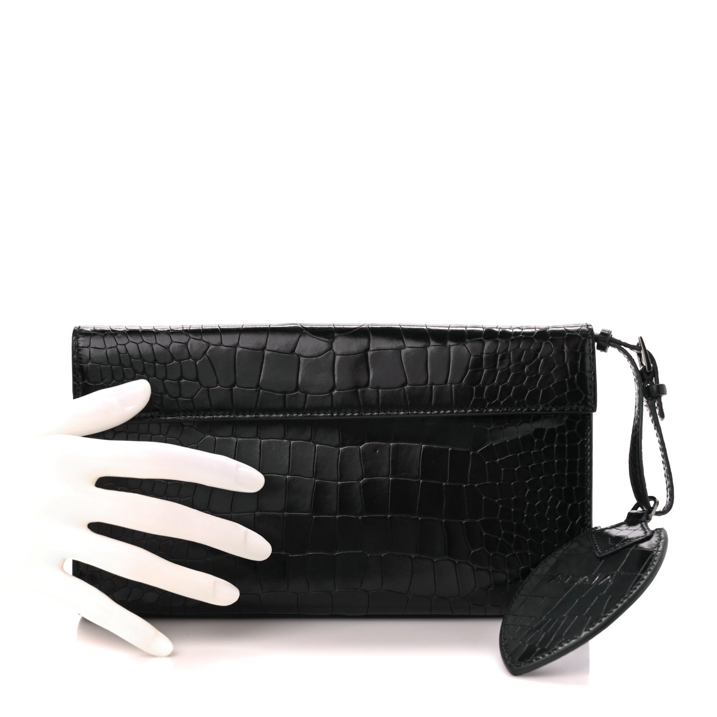 Crocodile Embossed Pochette Black