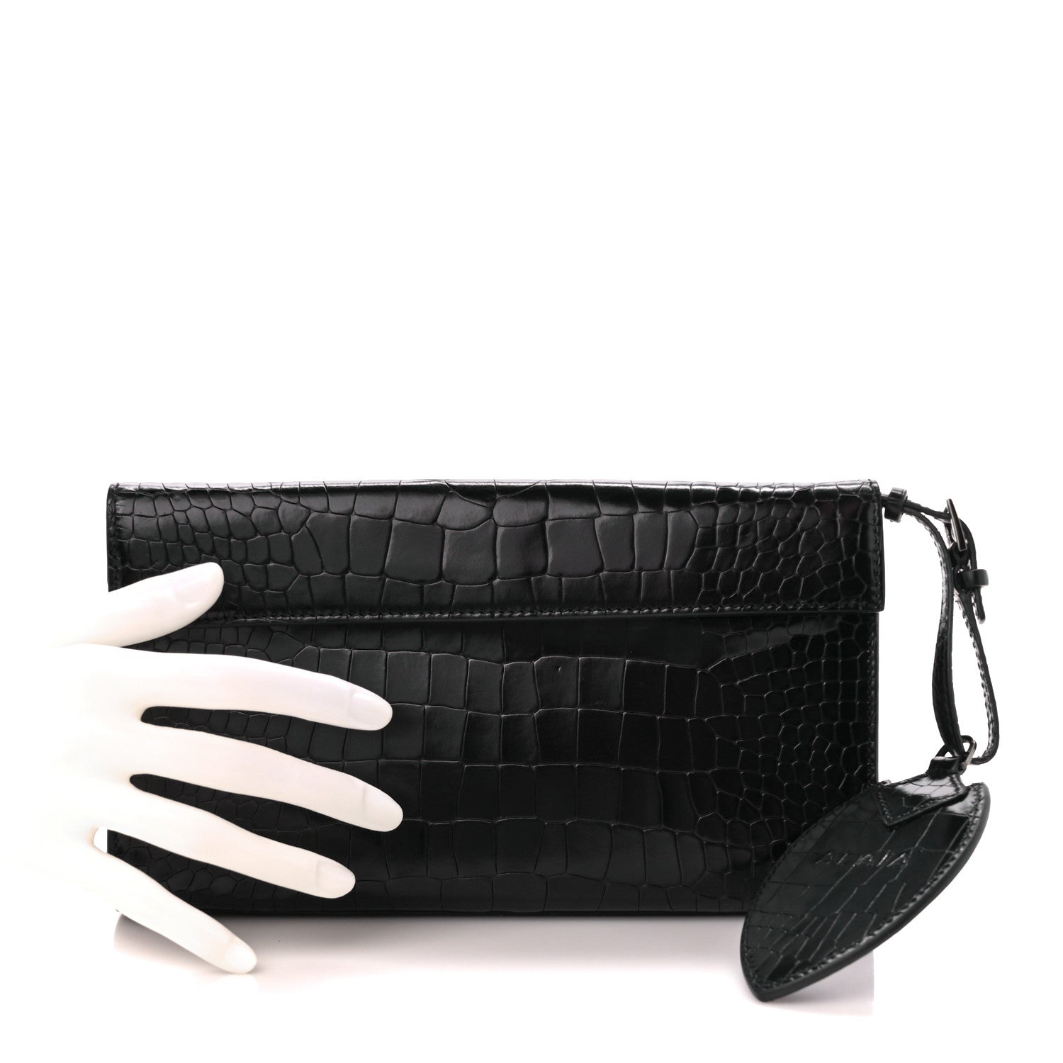 Alaia Crocodile Embossed Pochette Black 2 of 11