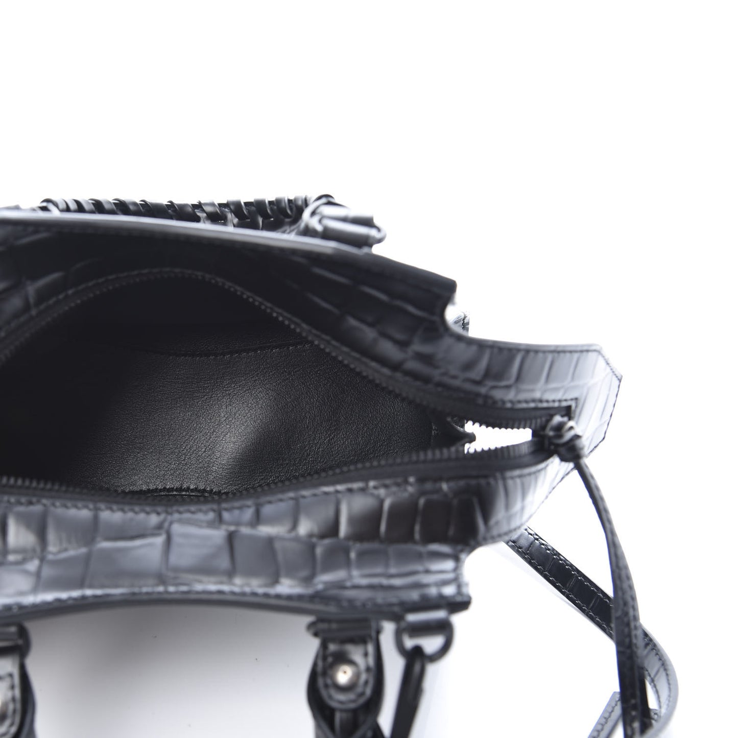 Semi Shiny Calfskin Crocodile Embossed Neo Classic Black Hardware Mini City Black