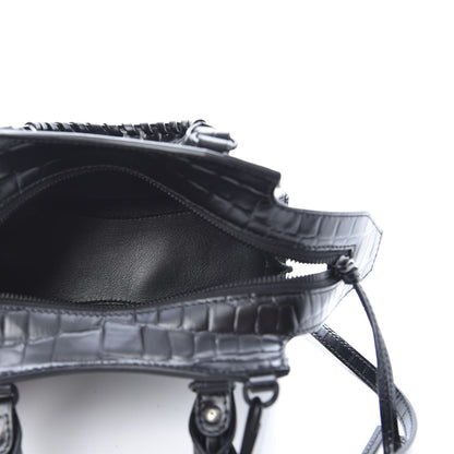 Balenciaga Semi Shiny Calfskin Crocodile Embossed Neo Classic Black Hardware Mini City Black 5 of 10