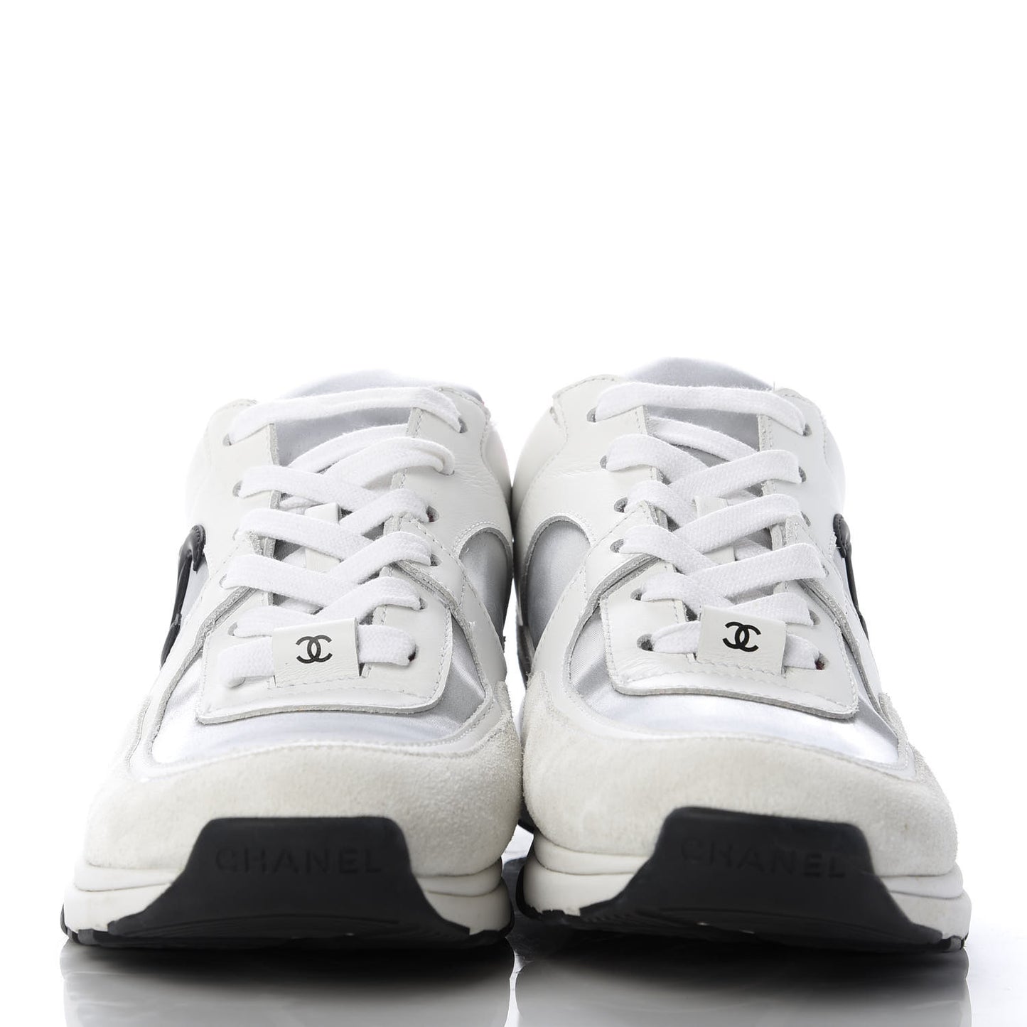 Calfskin Fabric Sneakers 37 White Silver Fluo Pink