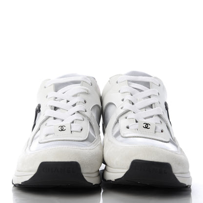 Chanel Calfskin Fabric Sneakers 37 White Silver Fluo Pink 2 of 9